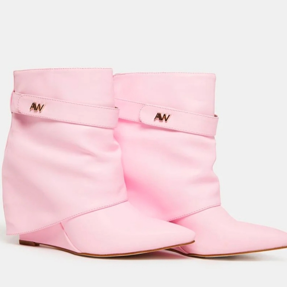 Azalea Wang off the grid wedge foldover booties - pink